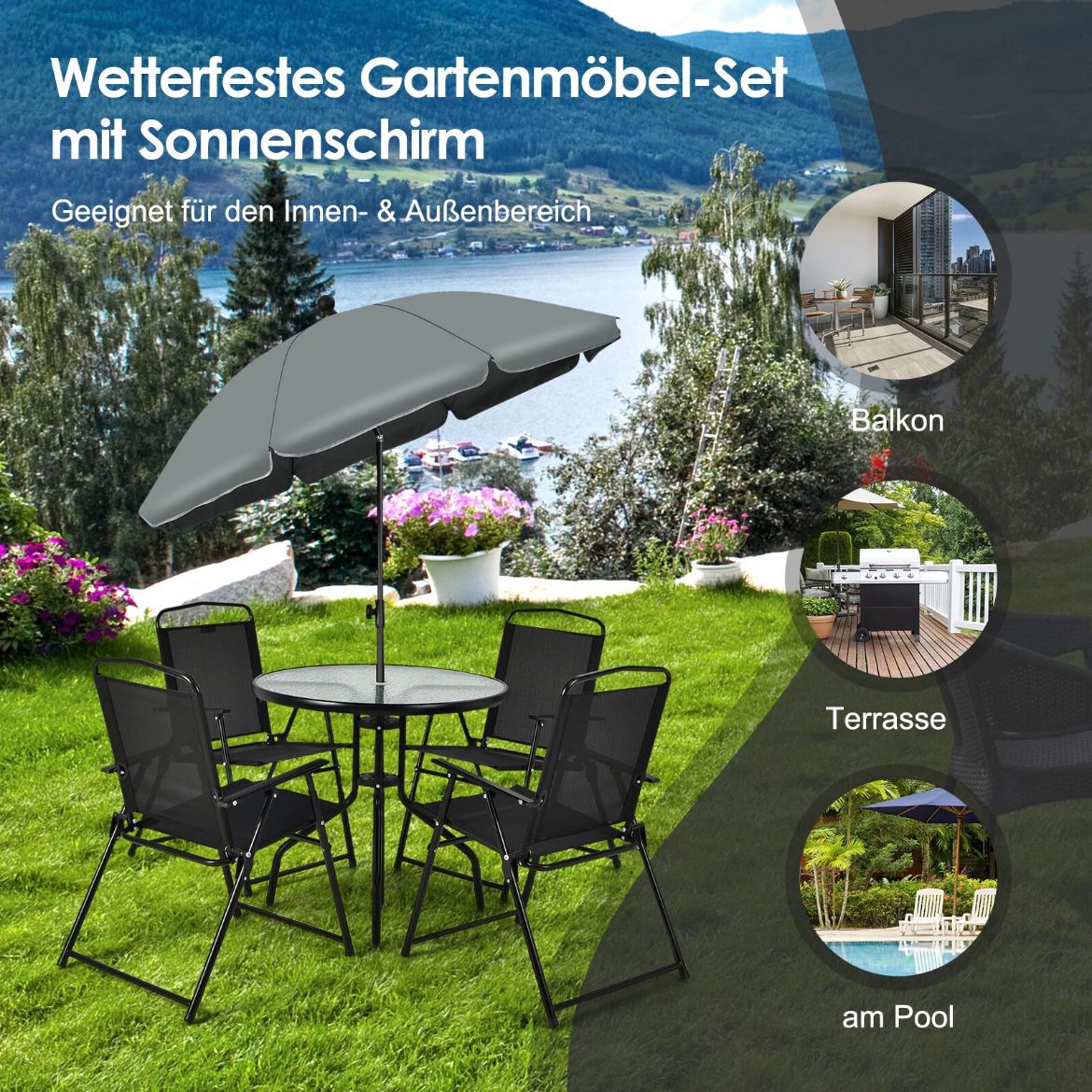 Gartenmöbelset Balkonmöbel Bistroset Schirm Gartentisch Gartenstühle