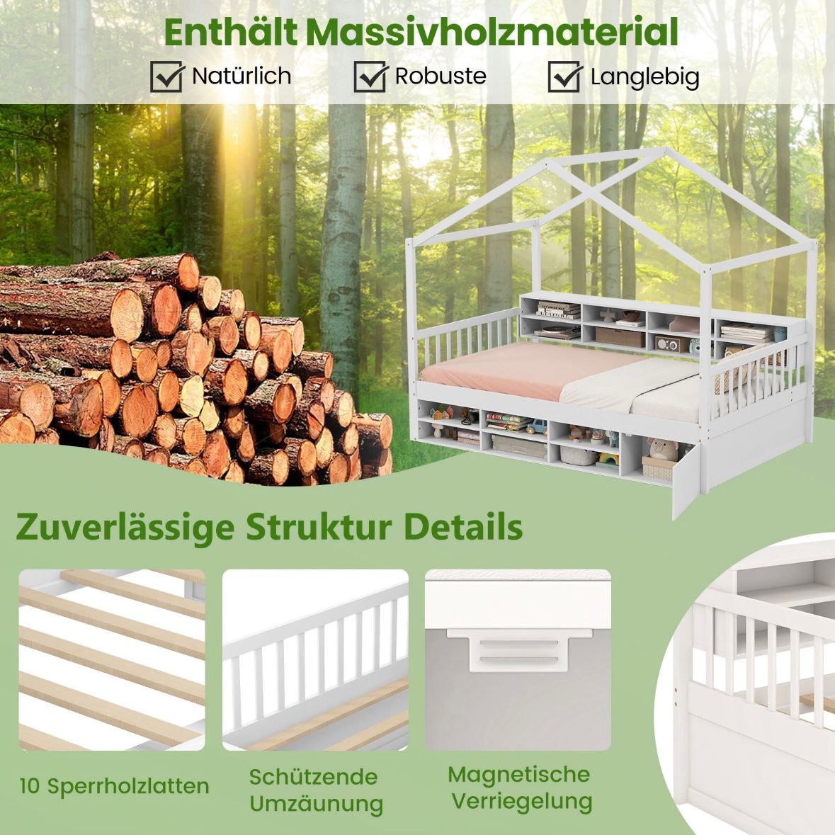 Hausbett Kinderbett 90x200cm Kinderzimmer Bett Doppelbett