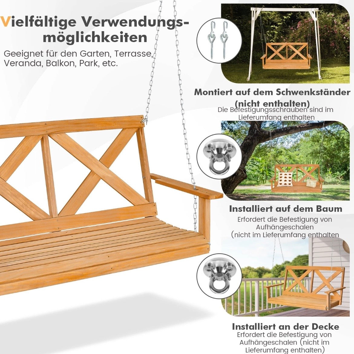 2-Sitzer Hollywoodschaukel Holz Gartenschaukel Hängebank Hängeschaukel