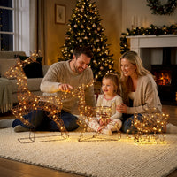 Rentier Schlitten Set beleuchtet Polyrattan LED Weihnachtsdeko Timer