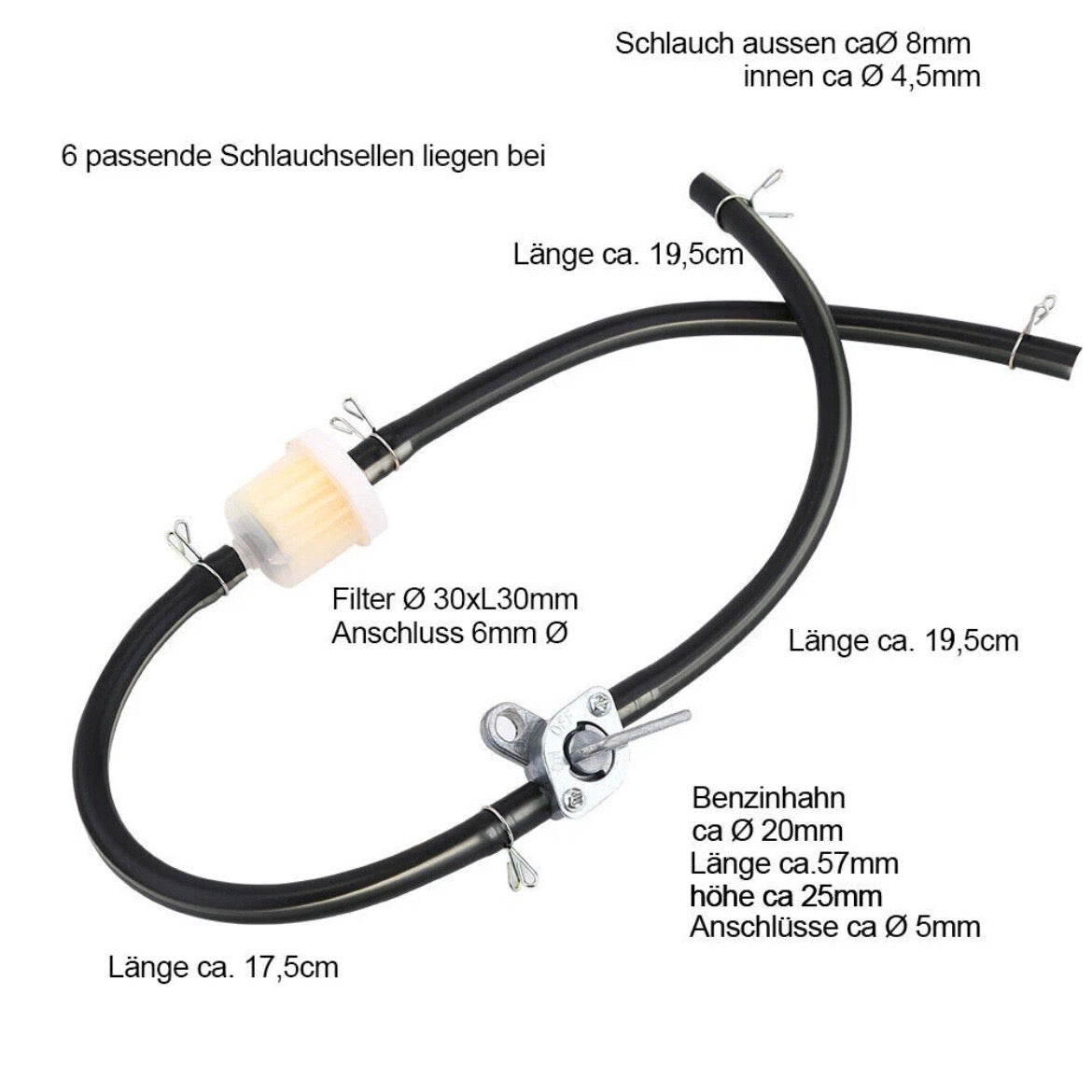 2x Universal Benzinhahnset 2x Filter 6x Schlauch Benzinhahn Set
