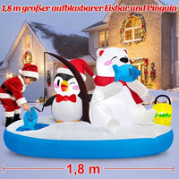 180cm Aufblasbare Weihnachtsdeko Eisbär Pinguin LED Beleuchtet