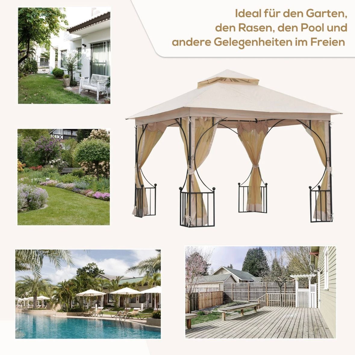 Pavillon Gartenpavillon Partyzelt Festzelt Gartenzelt Doppeldach 3x3m