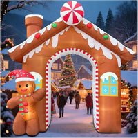 3m Aufblasbarer Weihnachtsbogen Lebkuchenhaus LED Beleuchtung