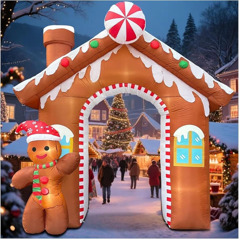 3m Aufblasbarer Weihnachtsbogen Lebkuchenhaus LED Beleuchtung