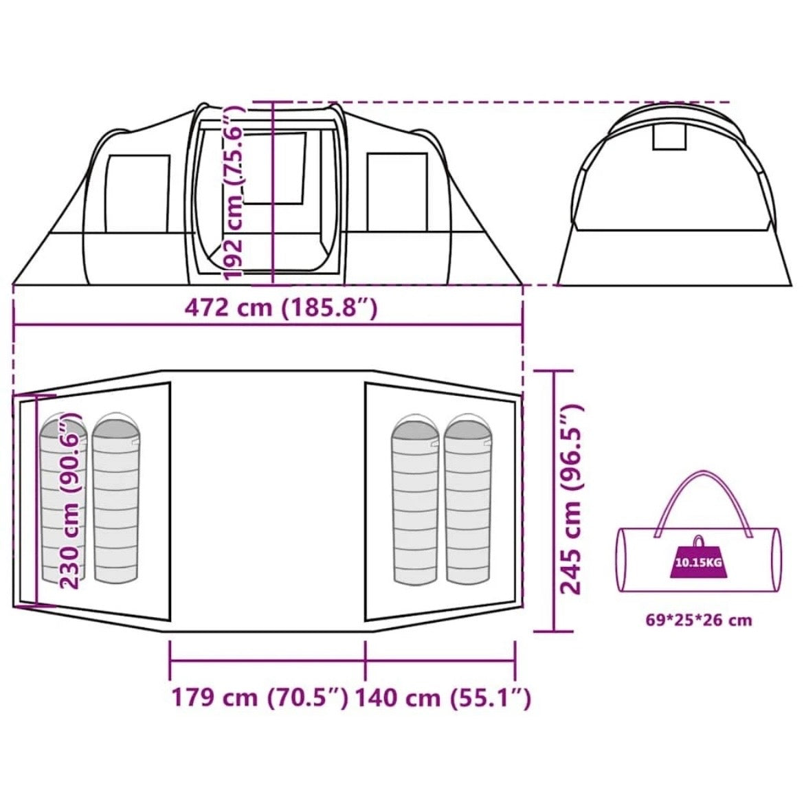 Campingzelt Zelt Tunnelzelt Familienzelt bis 4 Personen