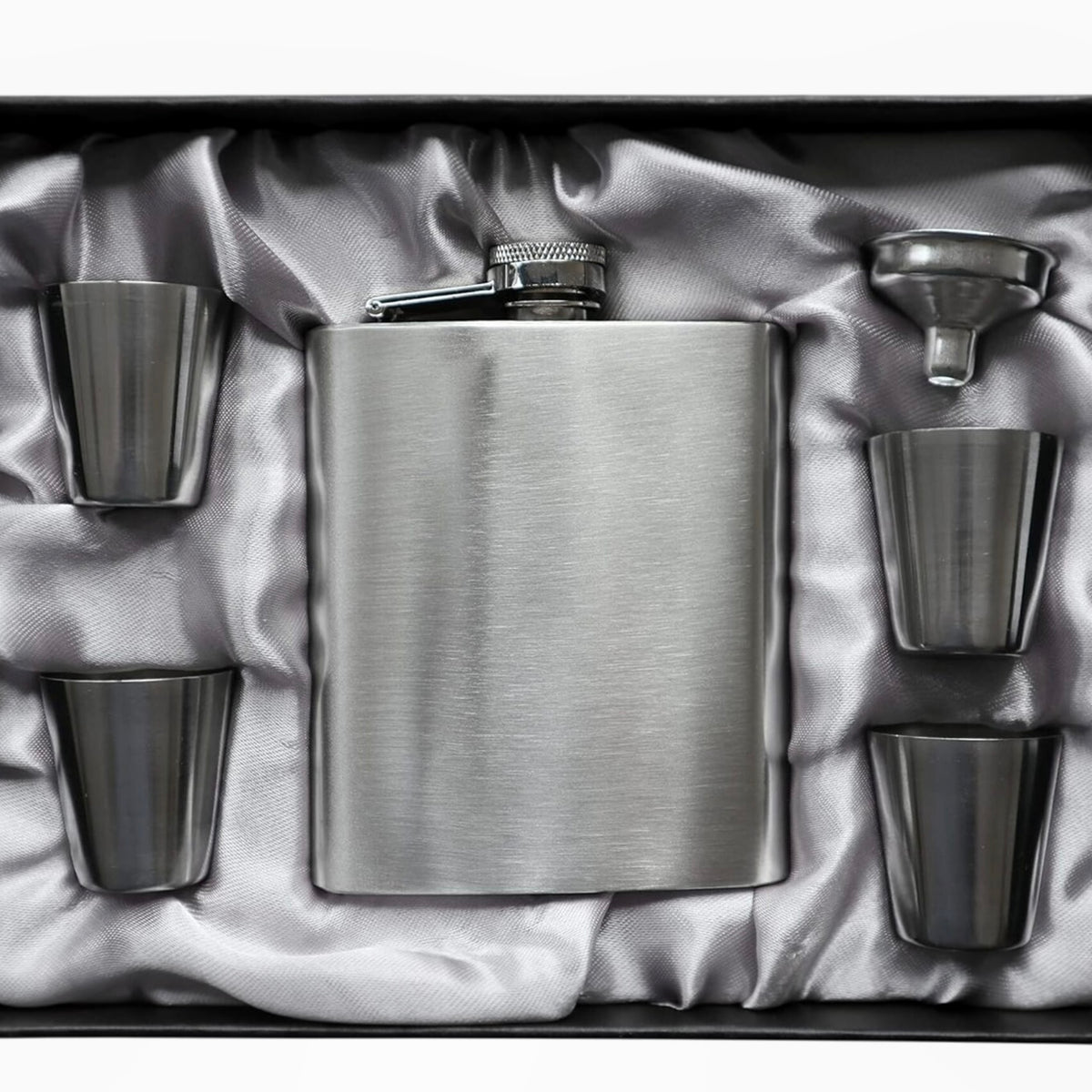 6tlg Flachmann Edelstahl Set 240ml Becher Trichter Geschenkbox