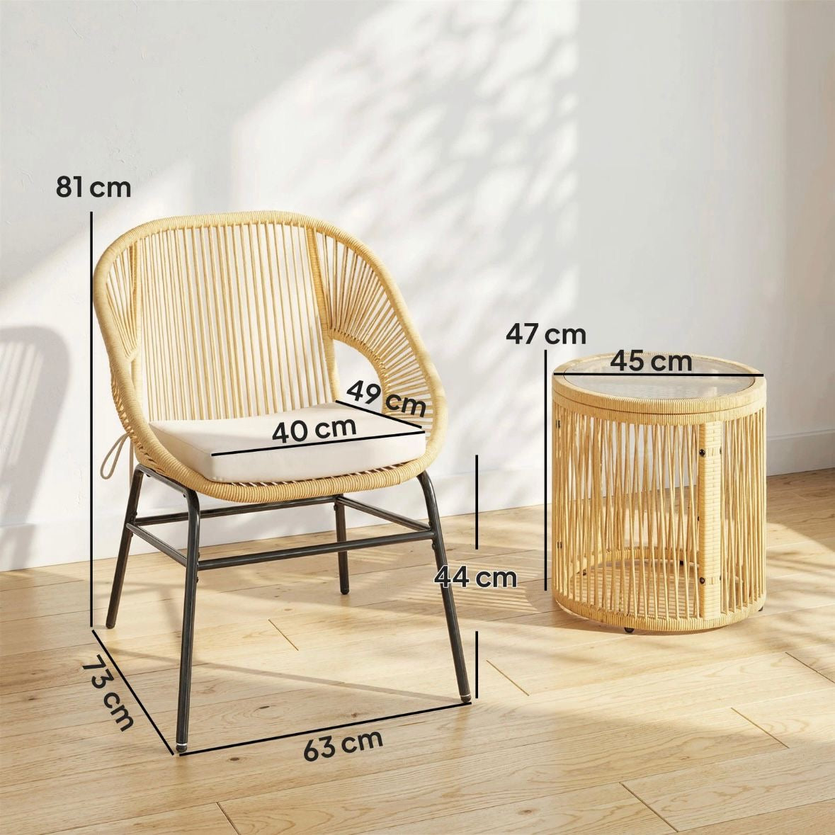 3tlg Rattan Bistroset Gartenmöbel Set 2 Gartenstühle Möbelset