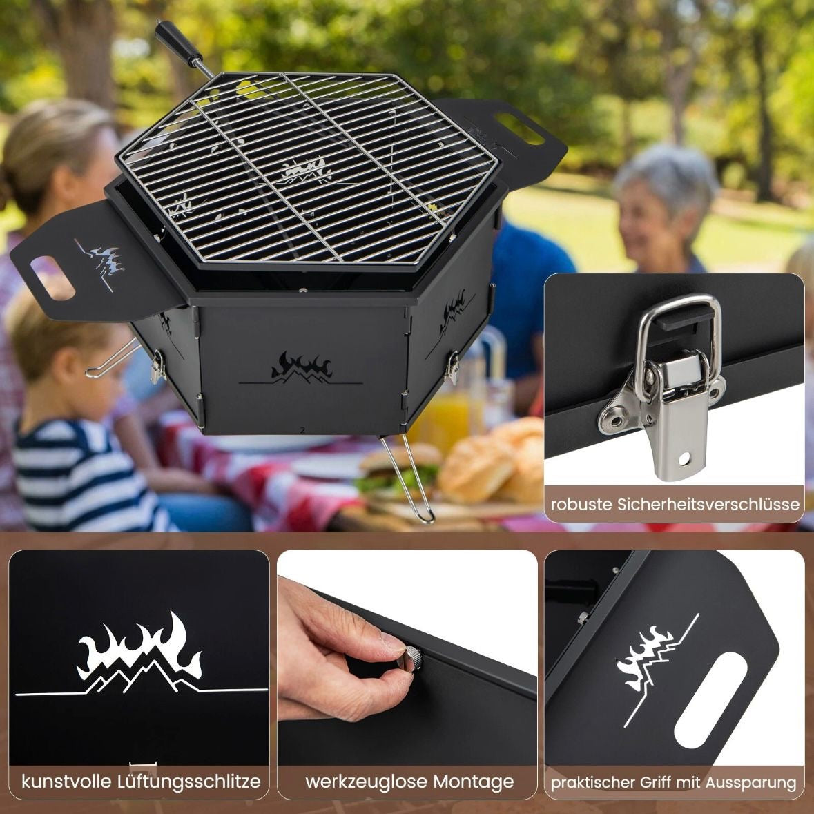 BBQ Grill Holzkohlegrill Feuerschale Campinggrill Klappgrill Picknickgrill