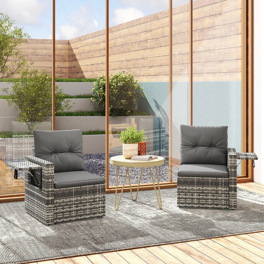 2-Sitzer Rattansofa Klappbar Seitentabletts Loungesofa Sitzgruppe