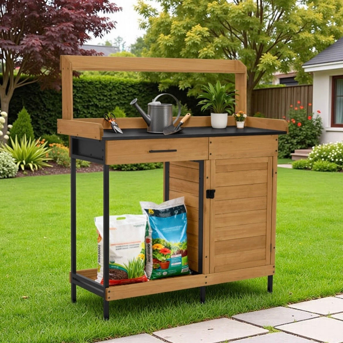 Pflanztisch Schublade Gärtnertisch Gartenschrank Tisch Schrank