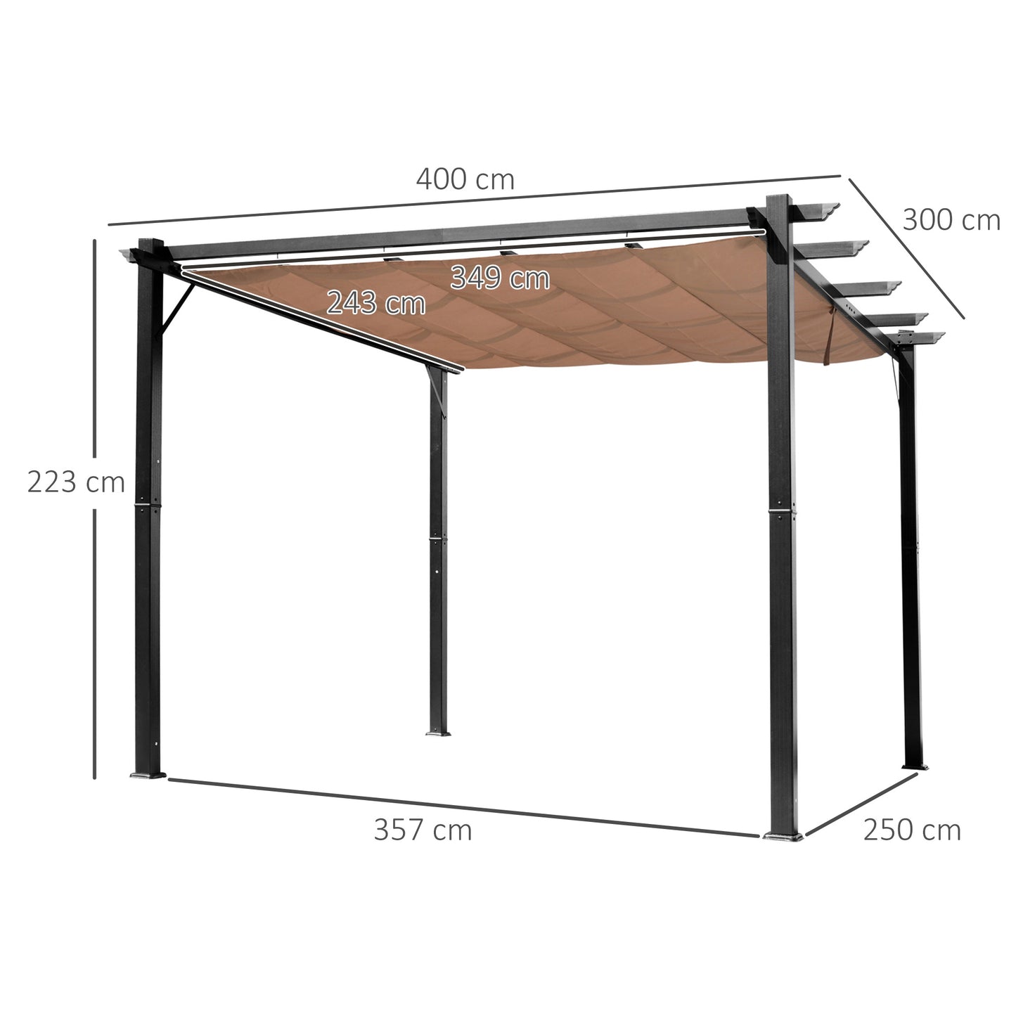 Pergola Pavillon einstellbares Stoffdach 3x4m Aluminium Terrassenüberdachung