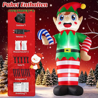 3,6m Aufblasbarer Weihnachtself Zuckerstange LED Beleuchtung