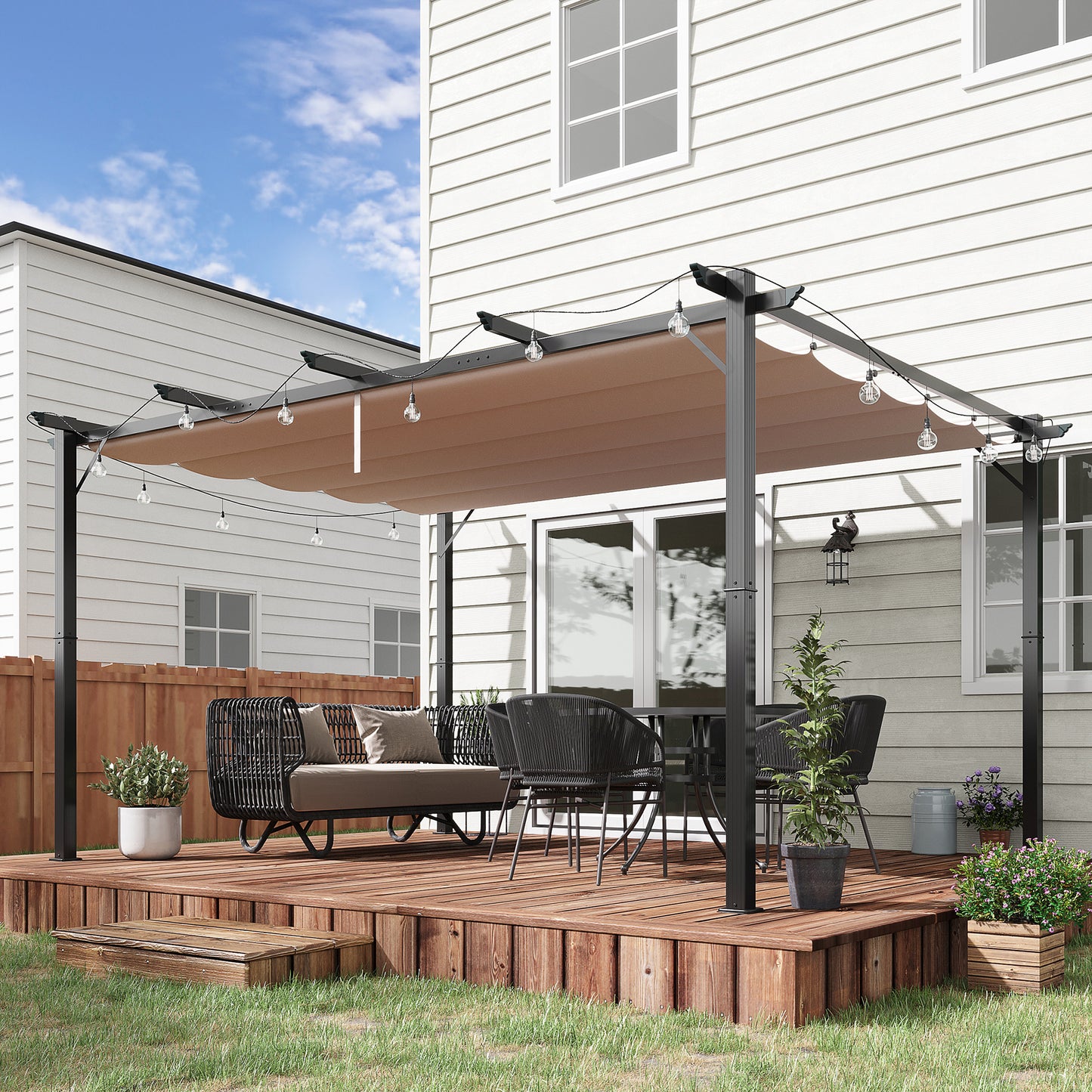 Pergola Pavillon einstellbares Stoffdach 3x4m Aluminium Terrassenüberdachung