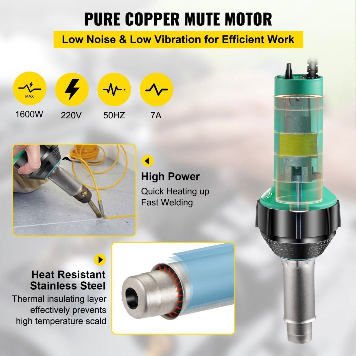 1600W Kunststoff Schweißgerät Heißluftpistole PP/PVC/PE