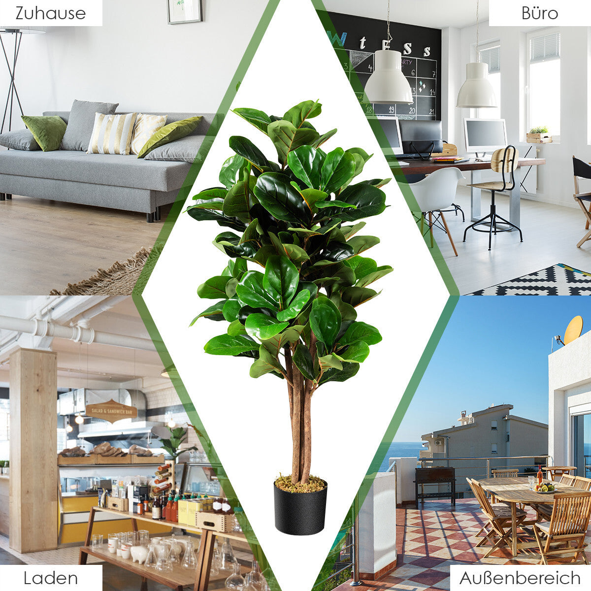 2x Kunstpflanze 120cm Künstlich Feigenbaum Dekopflanze Zimmerpflanze