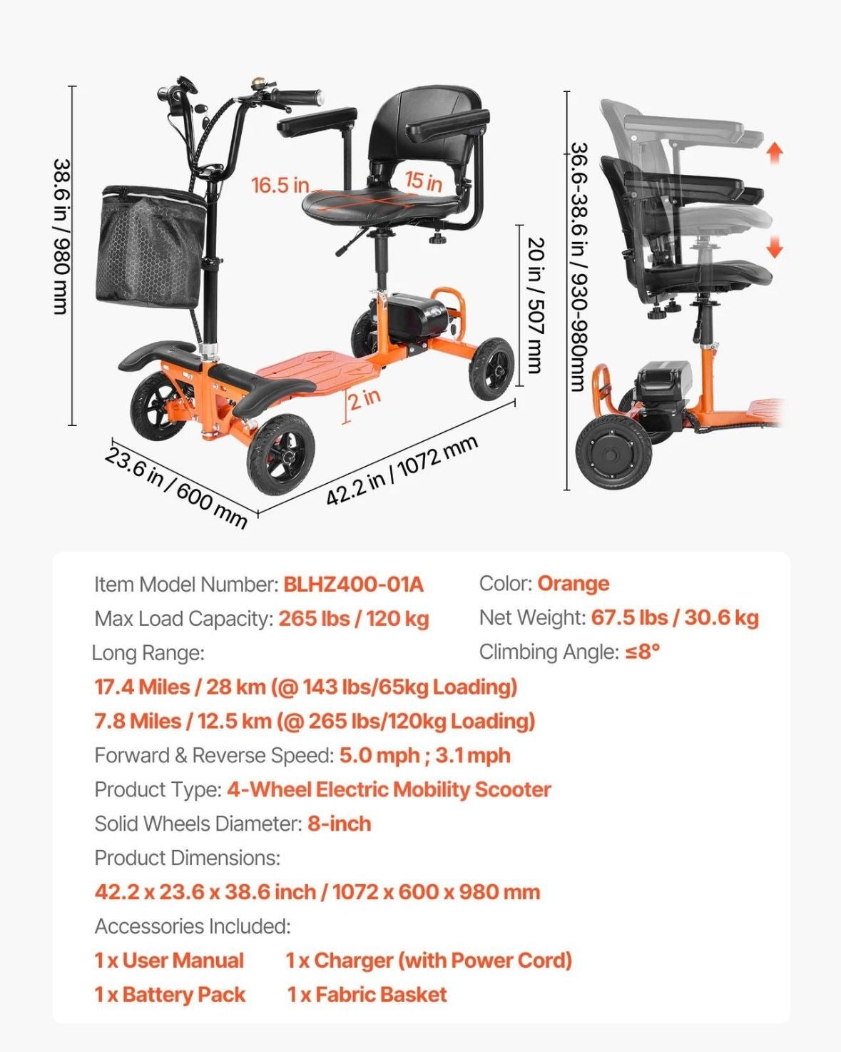 4 Rad Elektromobil klappbar
Mobilitätsroller Seniorenmobil 120kg