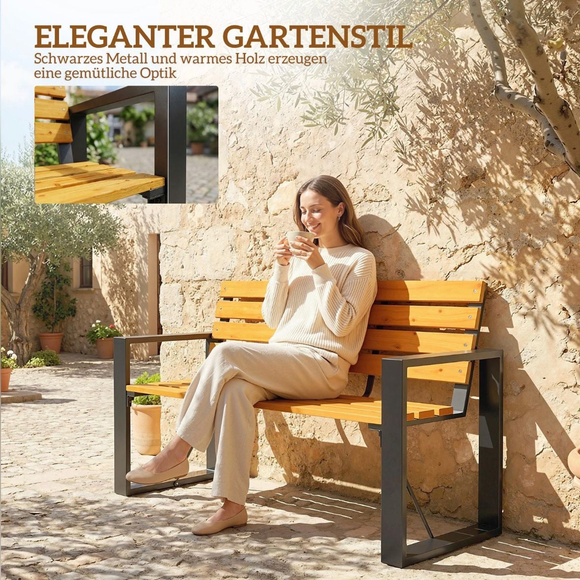 Gartenbank 2 Sitzer Holzbank  Lamelldesign Sitzbank
