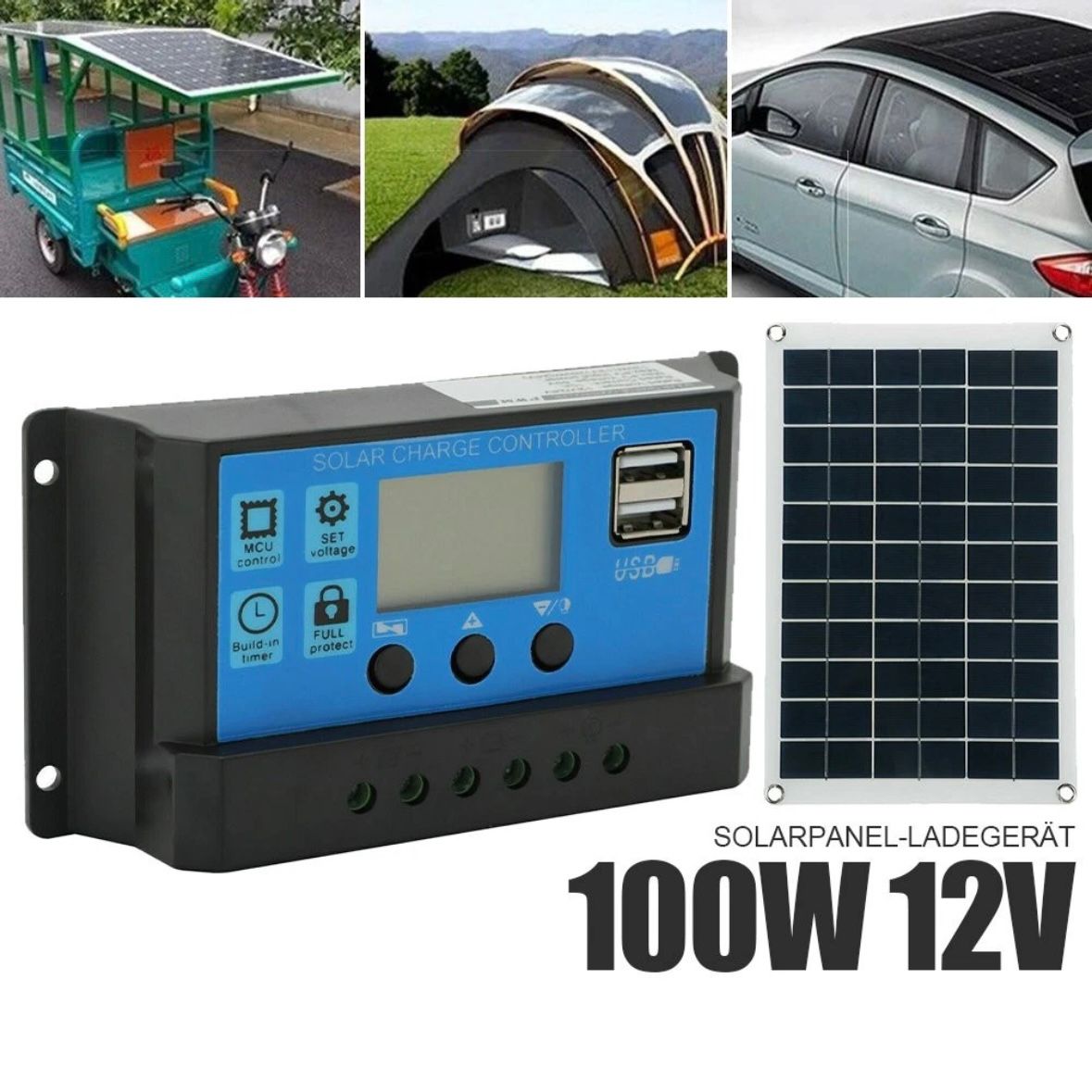 100W 12V Solarpanel Solarmodul 100A Ladegerät USB