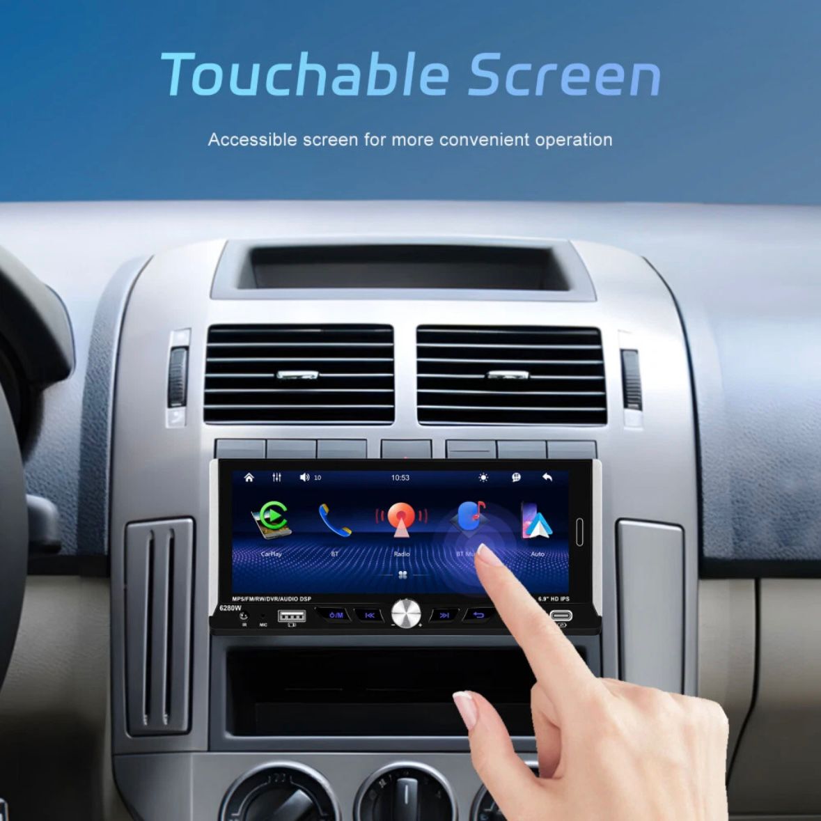 Single 1DIN 6.9" Autoradio Apple CarPlay Android Bluetooth USB