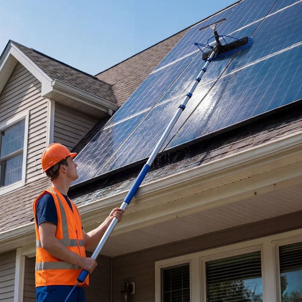 Solarpanel Reinigungsset Teleskop Bürste 10m mit Wasserdurchlauf Reinigung