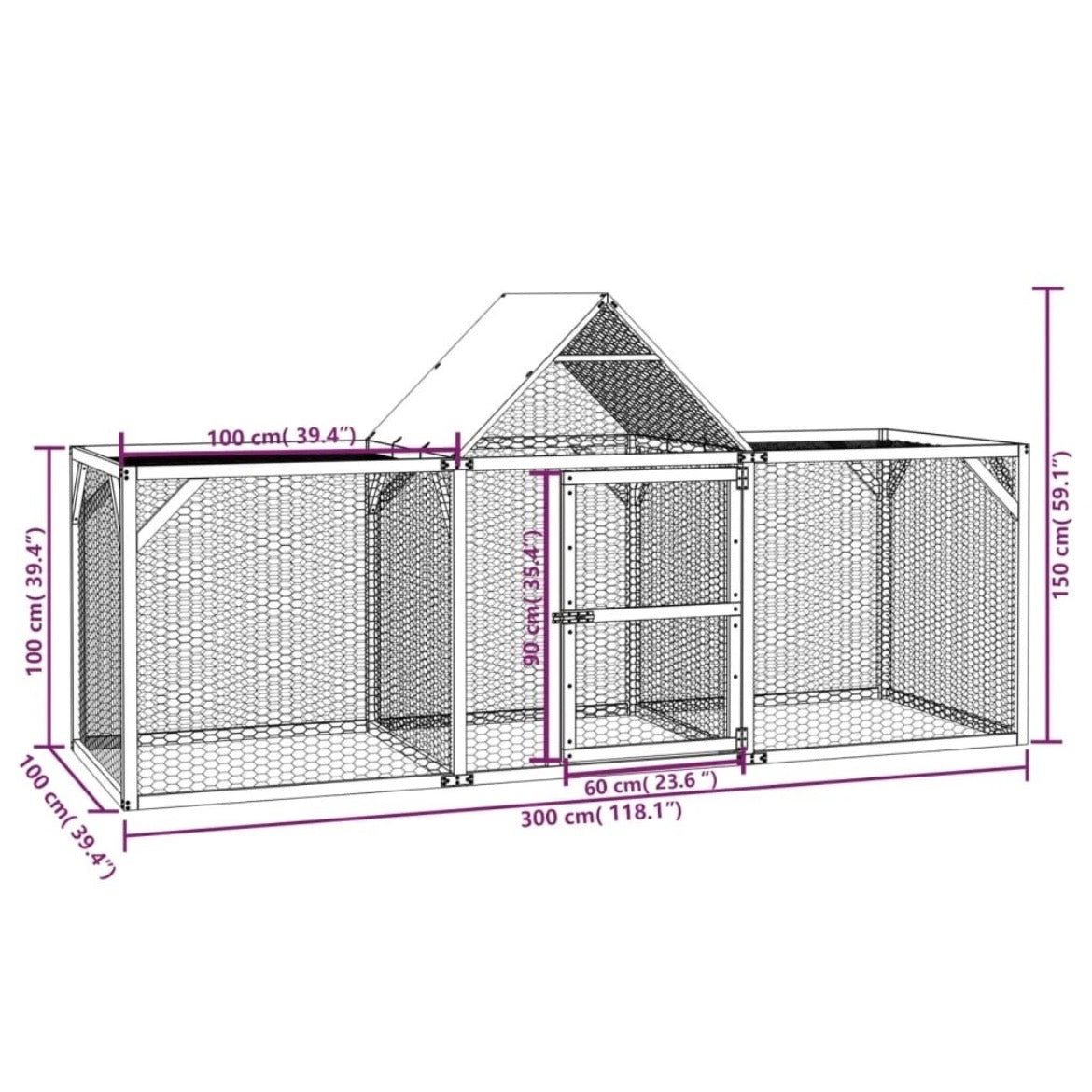 Hühnerkäfig Holz Kiefer Hühnerstall Gehege Outdoor Stall 300×100cm