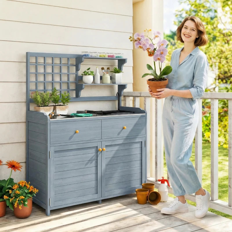 Pflanztisch Unterschrank Gartenschrank Arbeitsplatte 2 Schubladen