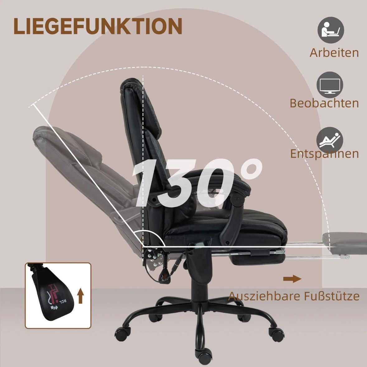 Vinsetto Bürostuhl Ergonomisch Massagefunktion Fußstütze Sessel