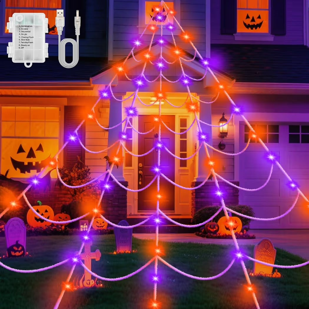 Halloween Deko Spinnennetz Lichterkette Outdoor Beleuchtung