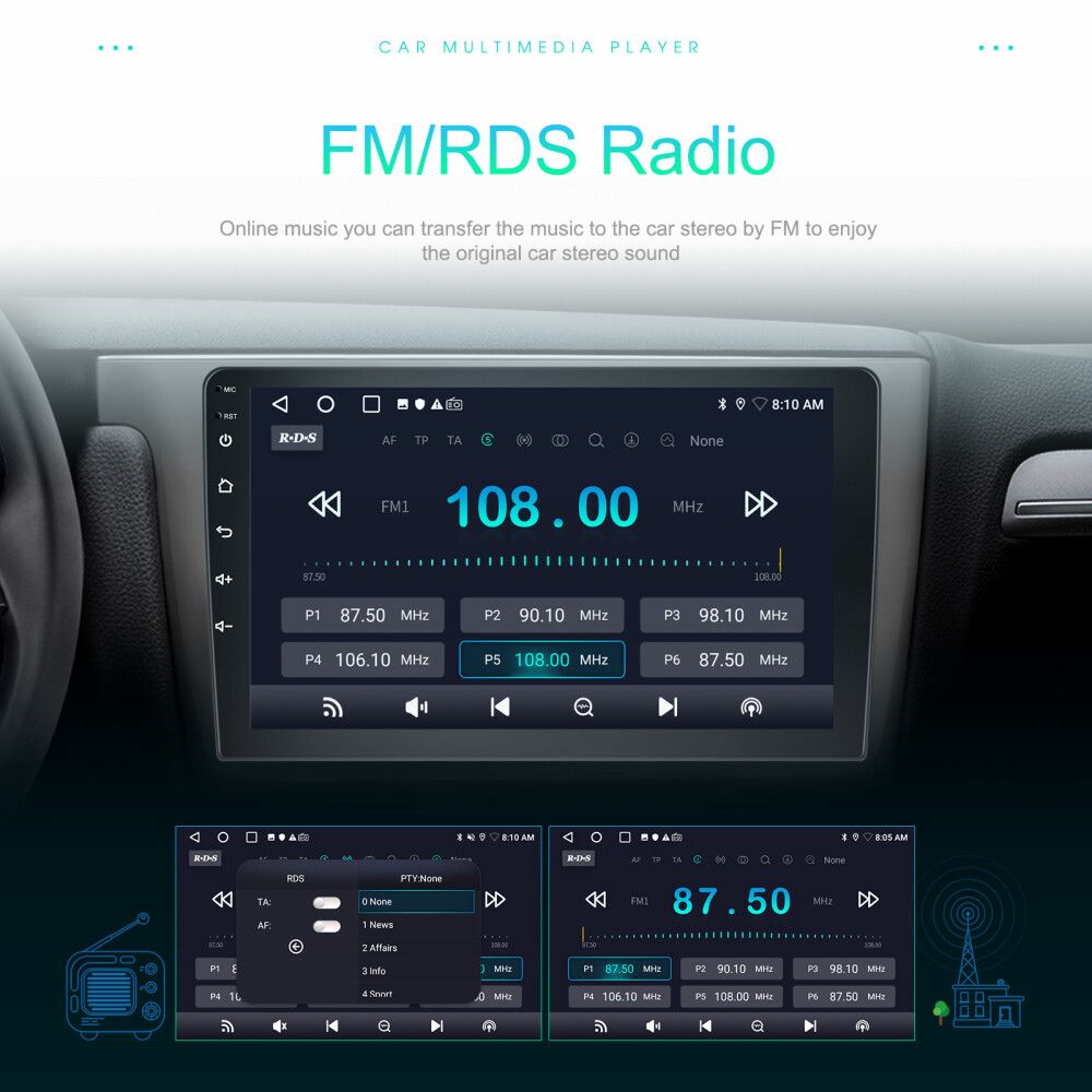 Autoradio Android 10 Zoll GPS Navigation WIFI CarPlay Navi 2G 64G