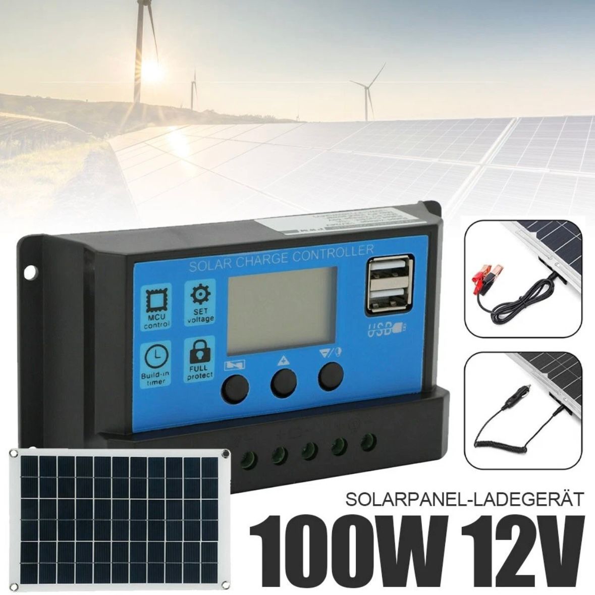 100W 12V Solarpanel Solarmodul 100A Ladegerät USB