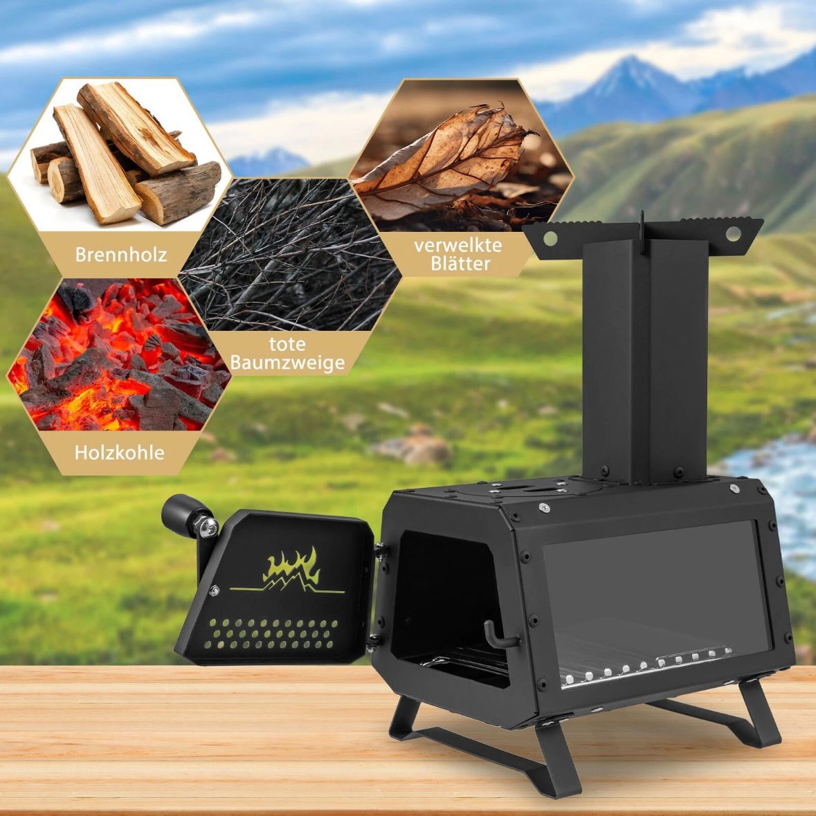Raketenofen Outdoor Holzofen Campingofen Garten Camping 2 Kochflächen