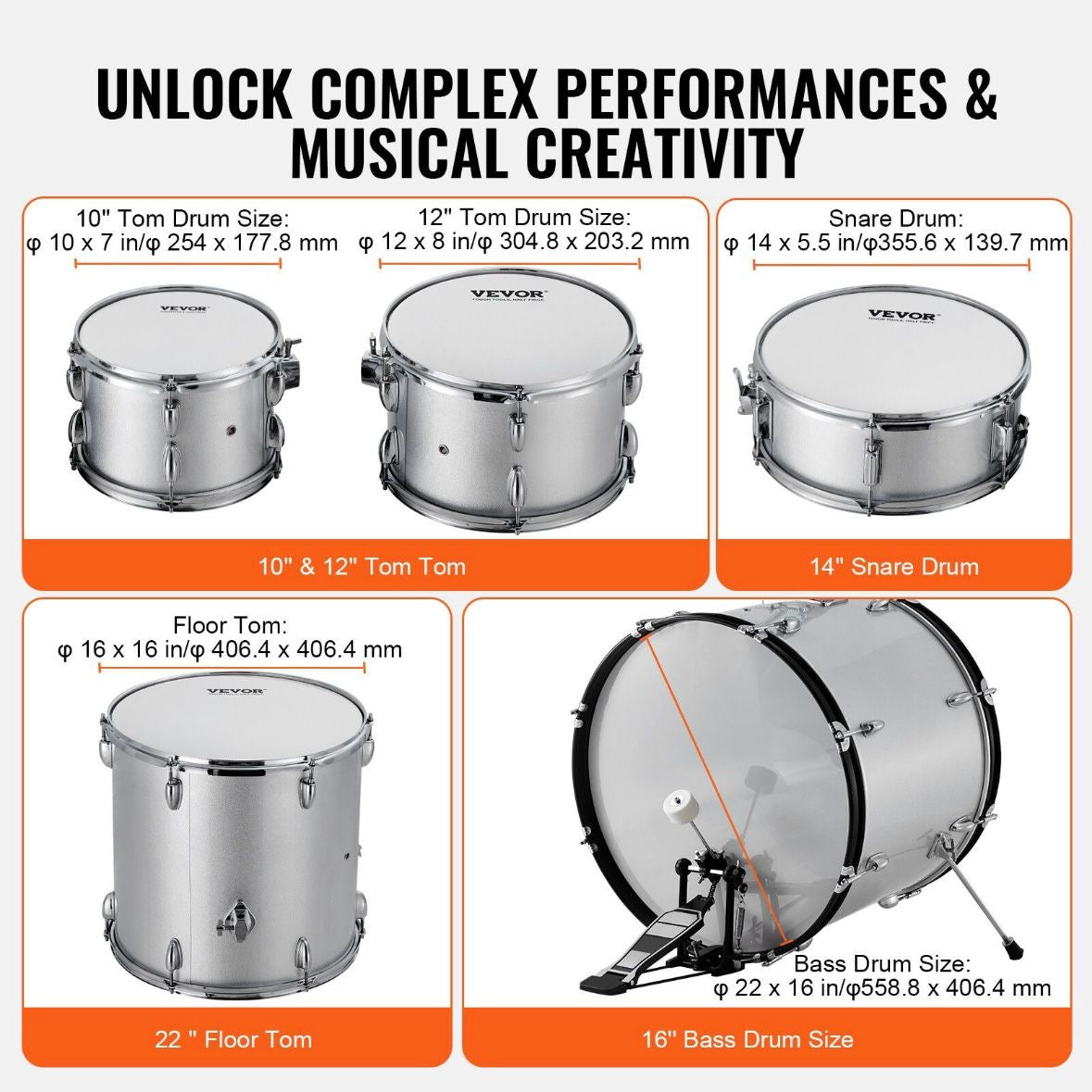 5 teilig Schlagzeug Set Drumset