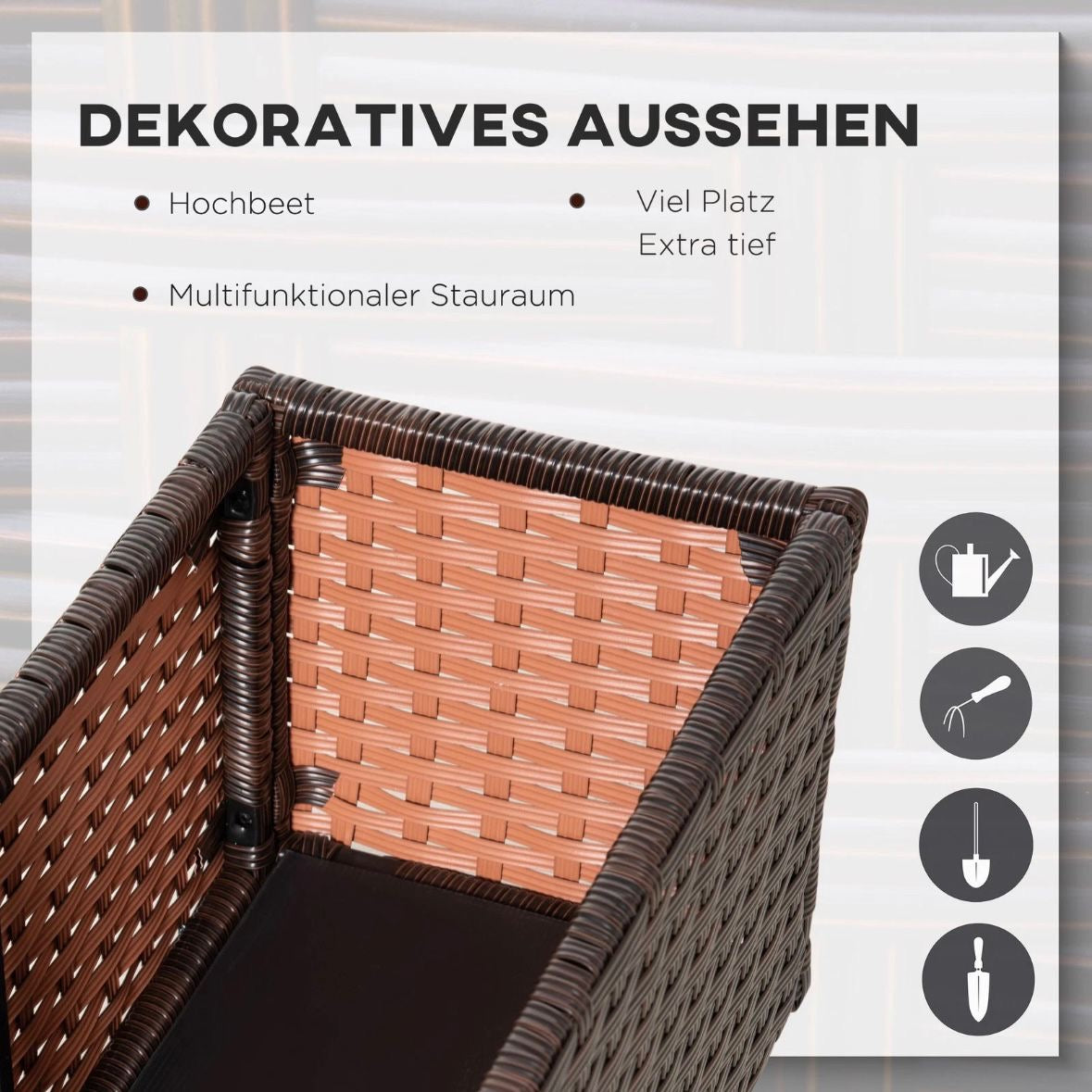 Poly Rattan Hochbeet Rollen Pflanzkasten Blumenbeet Beet