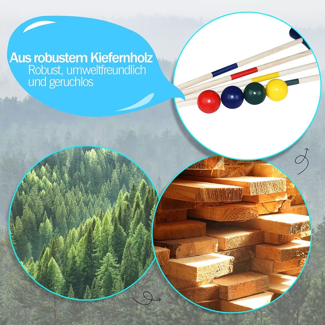 Krocket Spiel Set für 4 Personen Outdoor Gartenspiel Garten