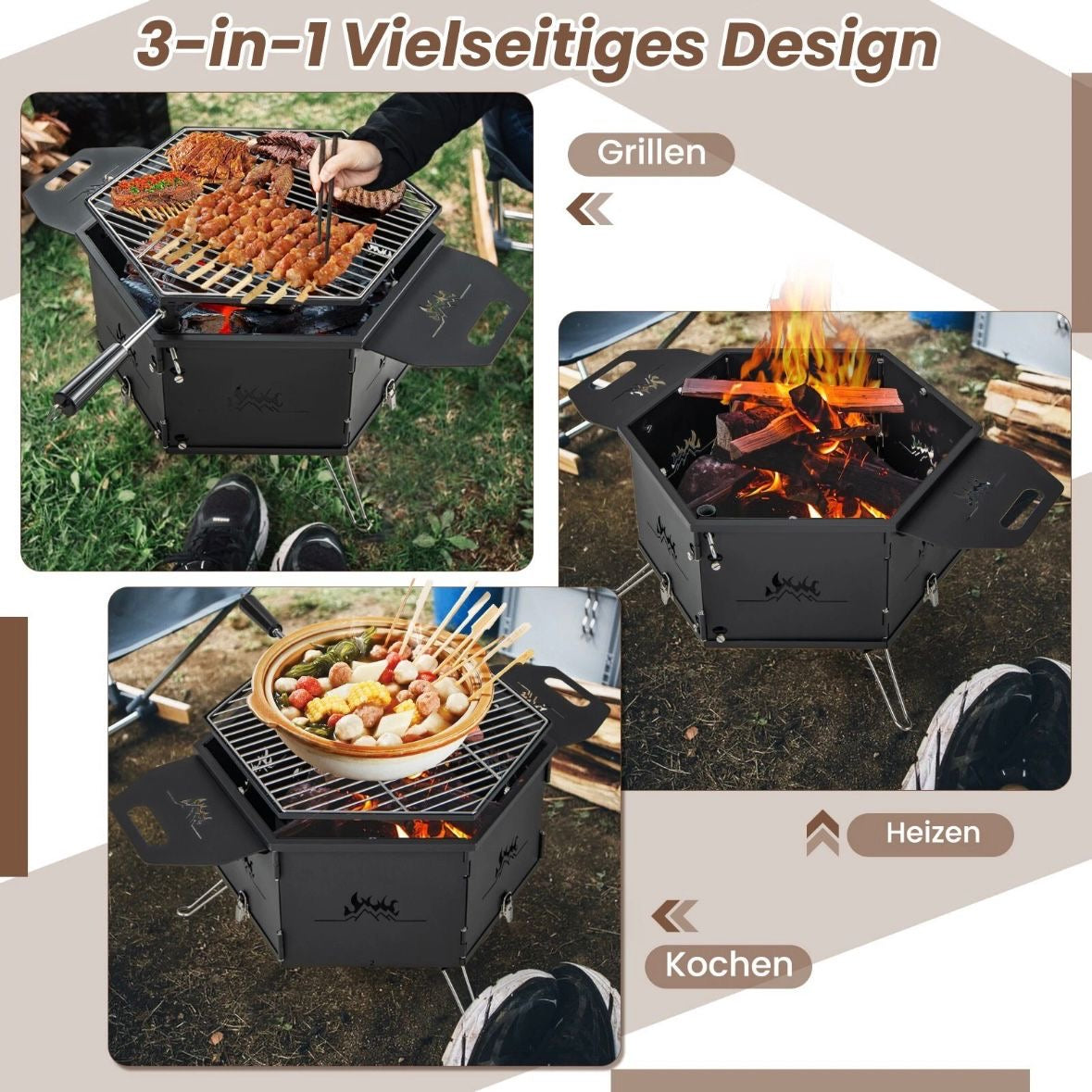 BBQ Grill Holzkohlegrill Feuerschale Campinggrill Klappgrill Picknickgrill