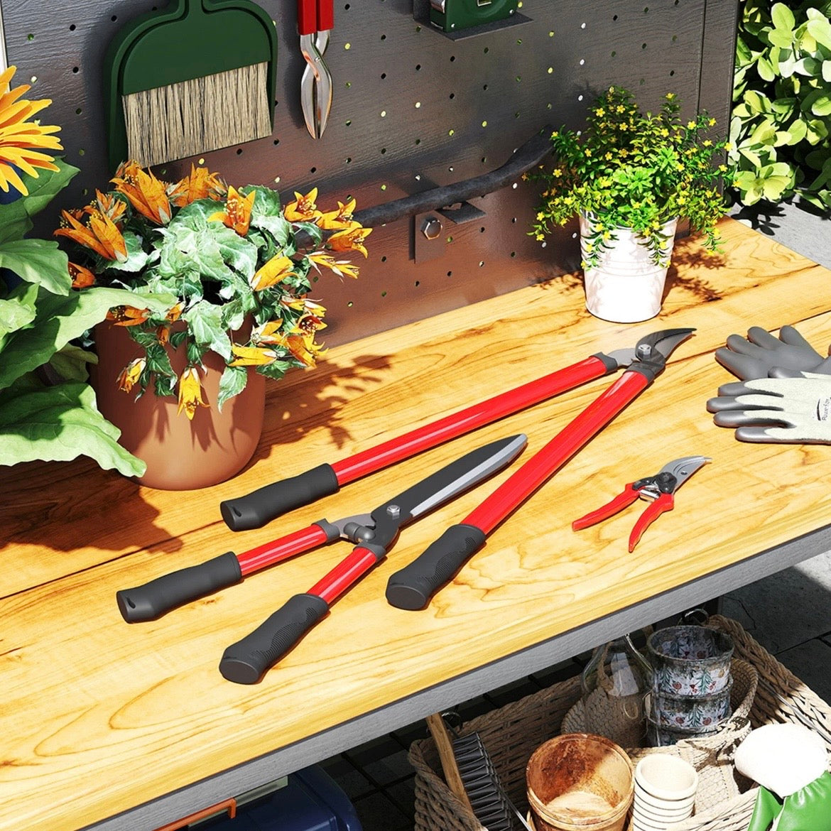 Heckenschere Set 3-teilig Gartenschere Astschere Stahlklinge