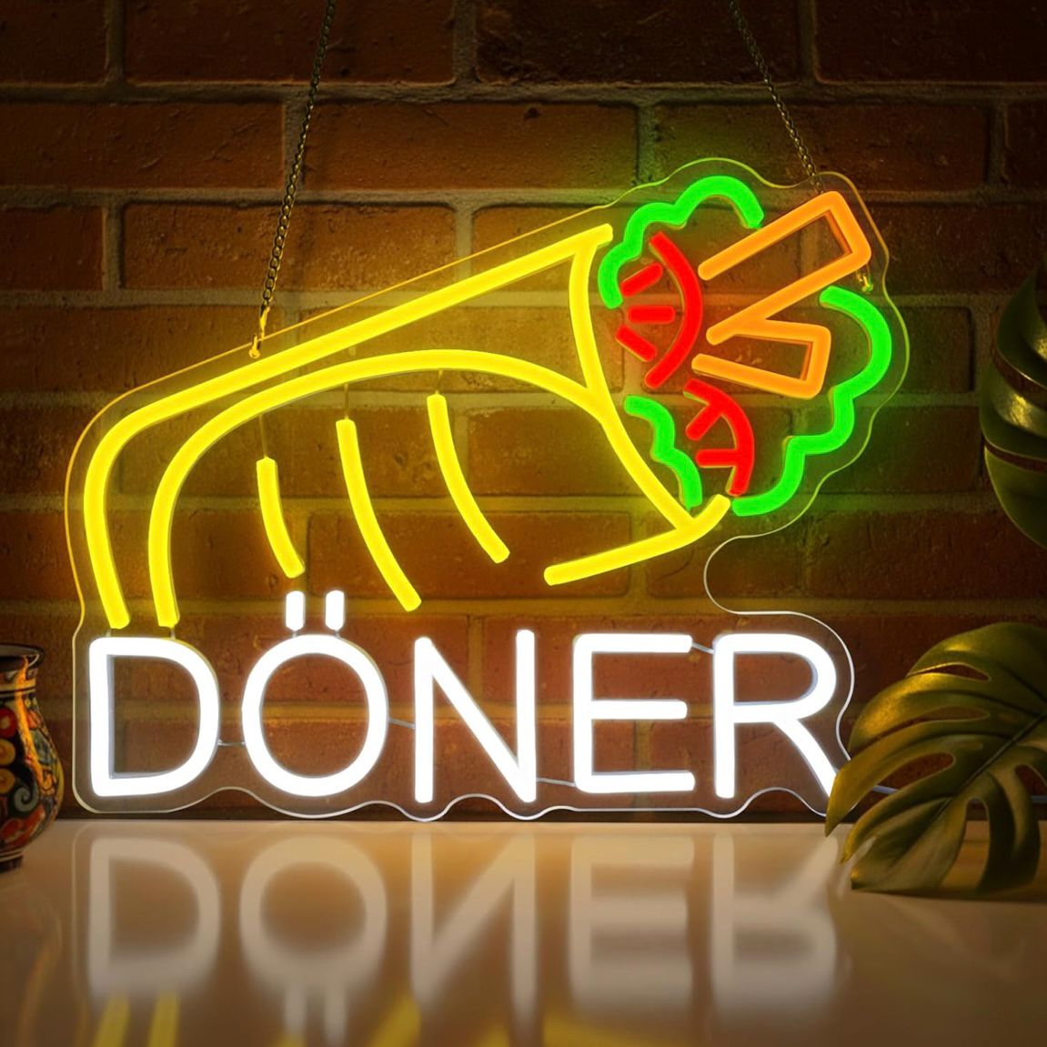 Döner Neon Schild LED Leuchtschild Hängeschild USB Dimmbar