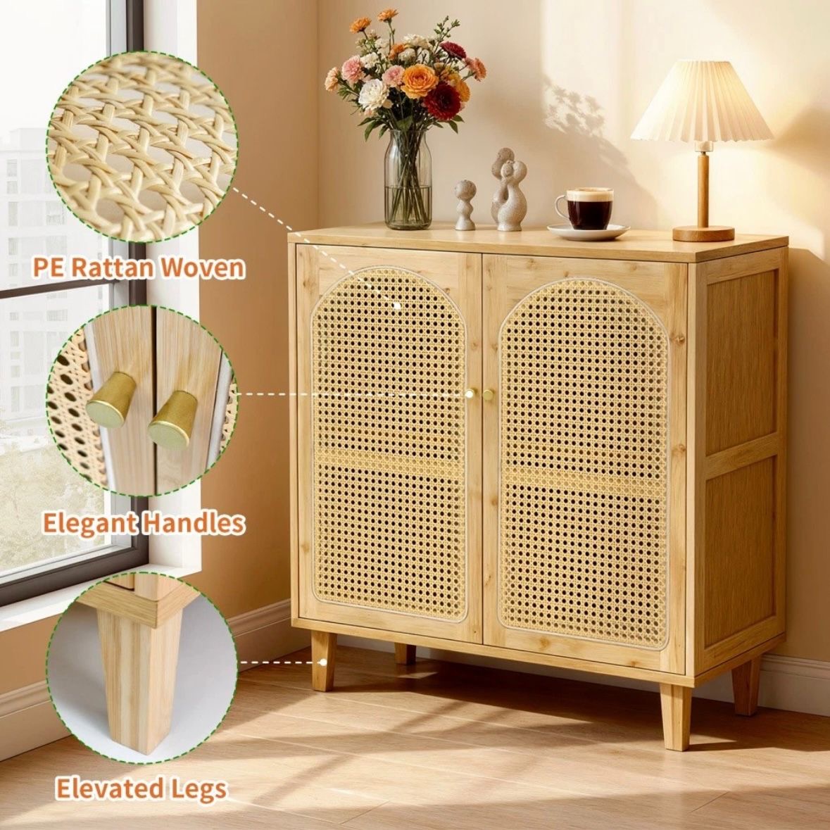 Sideboard Kommode Anrichte Schrank Wohnzimmerschrank Bambus