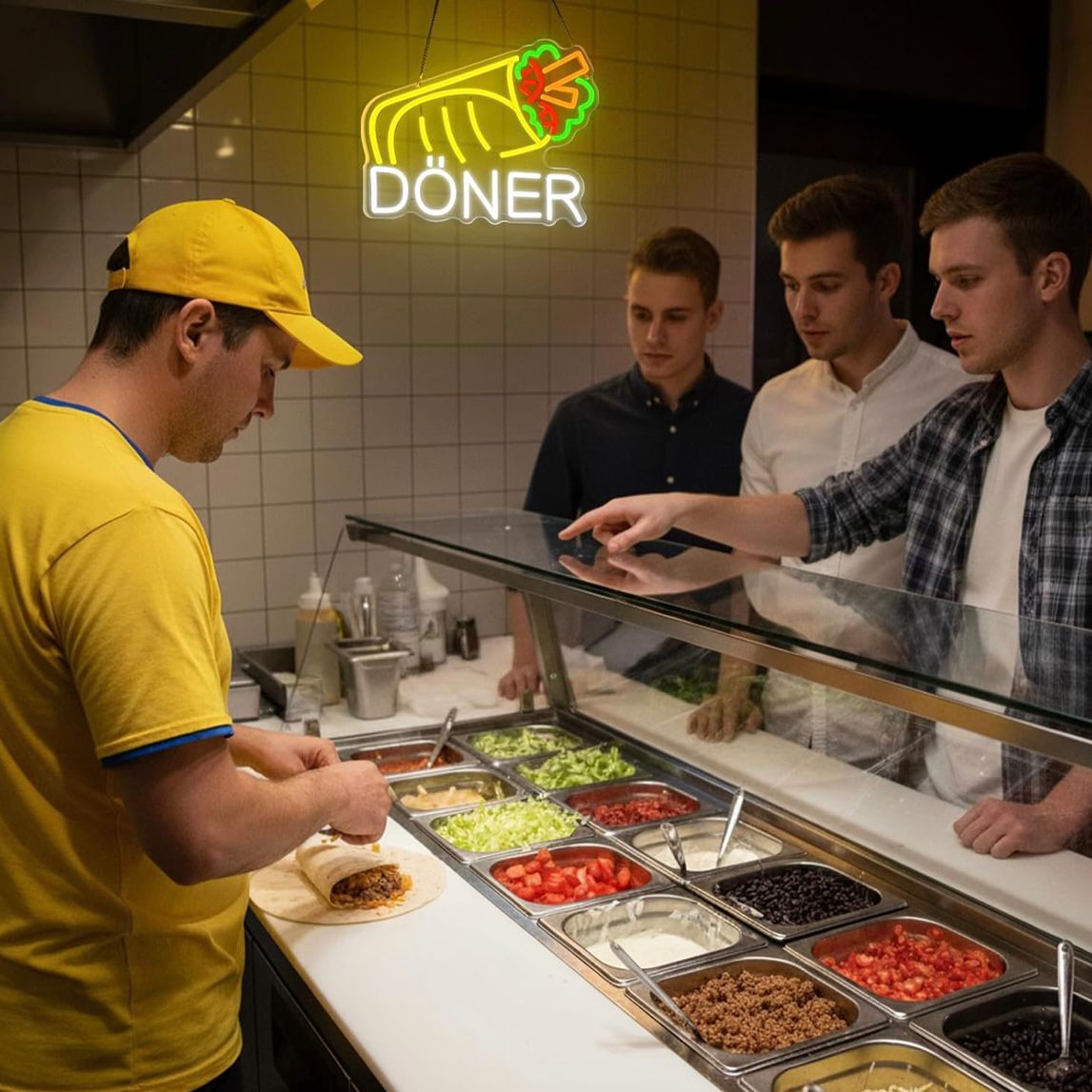 Döner Neon Schild LED Leuchtschild Hängeschild USB Dimmbar