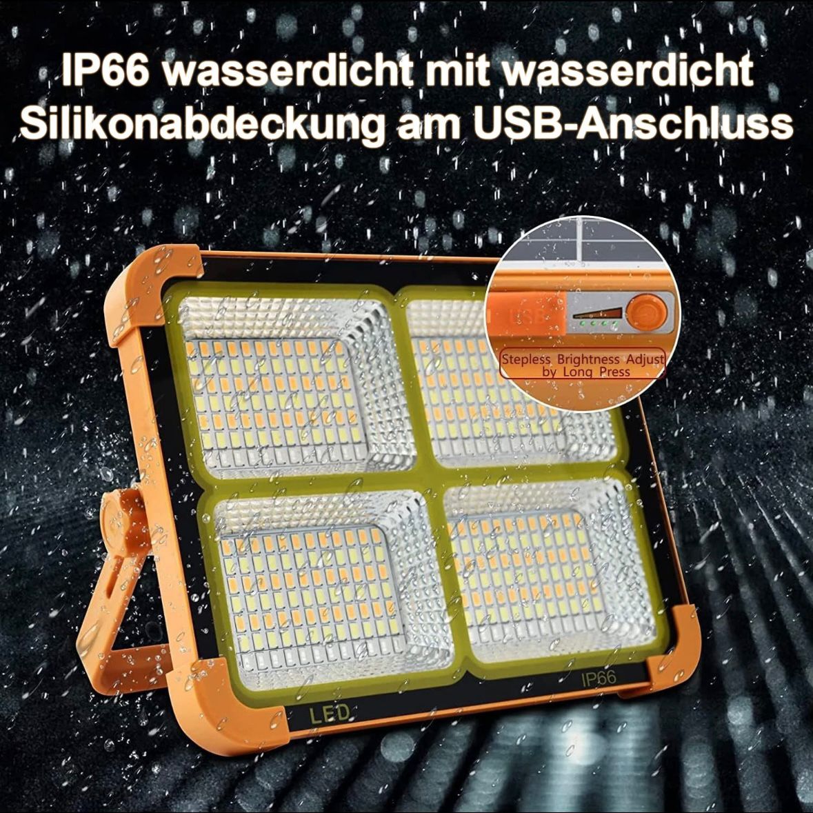 2x LED Solar Arbeitsleuchte Akku Aufladbar Baustrahler Flutlicht