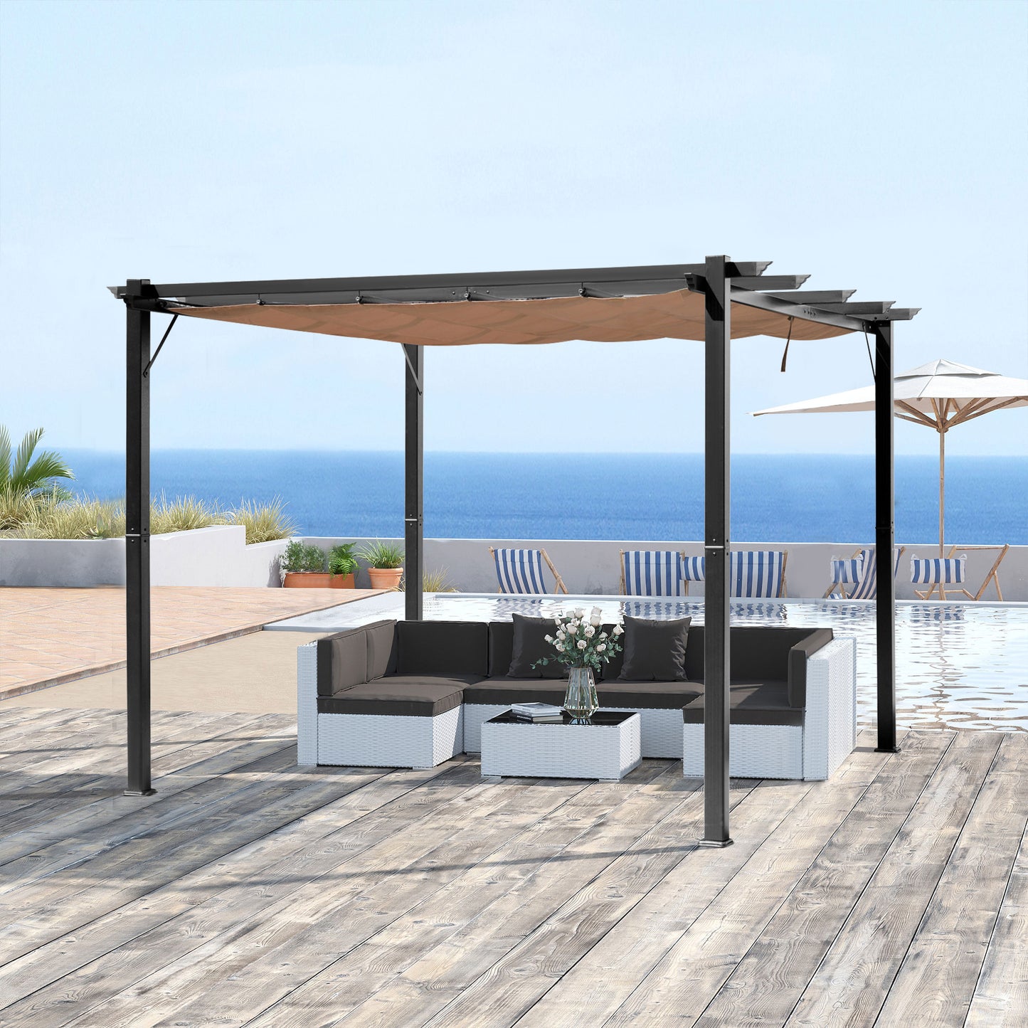 Pergola Pavillon einstellbares Stoffdach 3x4m Aluminium Terrassenüberdachung