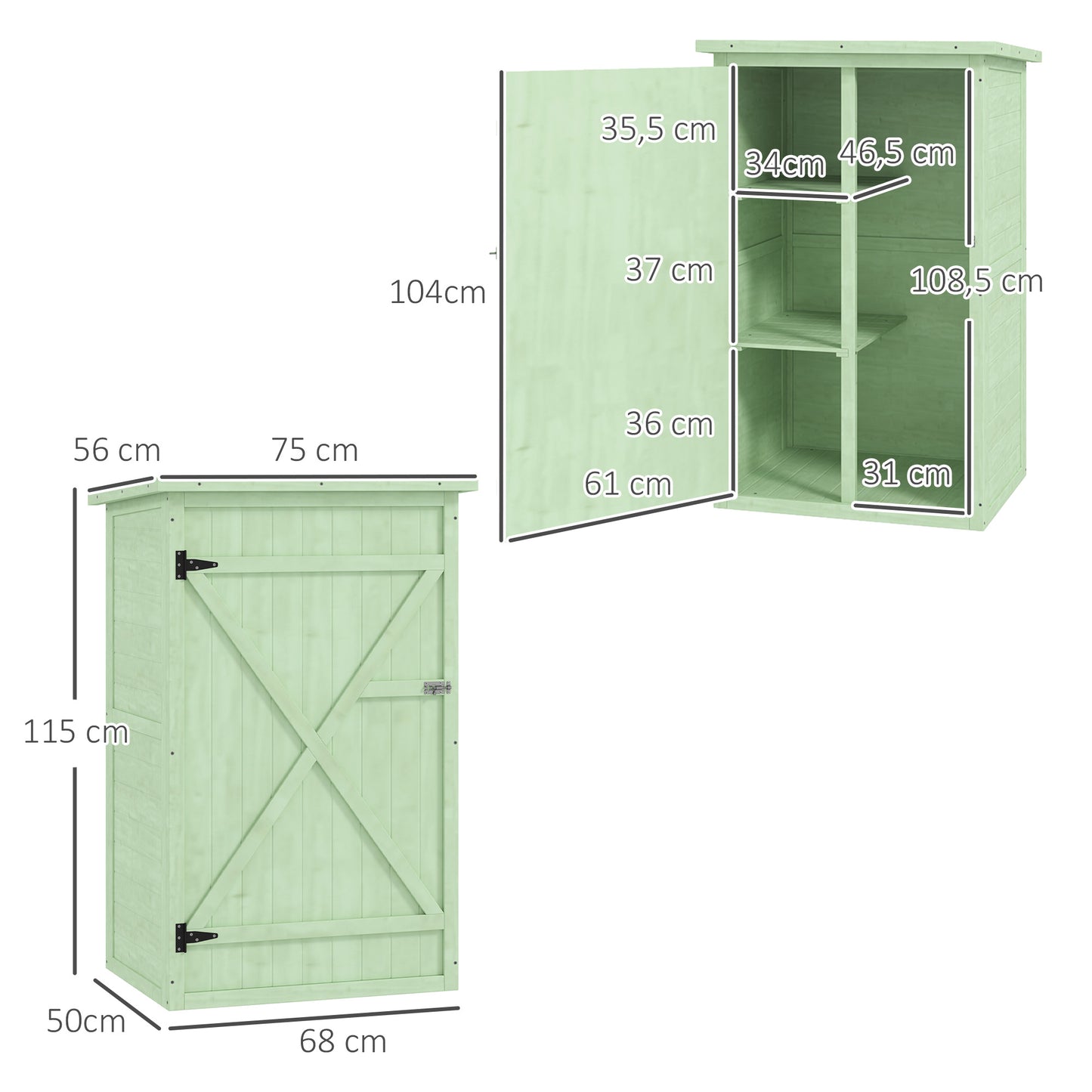 Gartenschrank Holz Abschließbar Geräteschuppen Pultdach 75x56x115cm