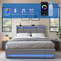 Polsterbett 90x200cm Stauraumbett LED Beleuchtung USB Bettgestell Bettkasten