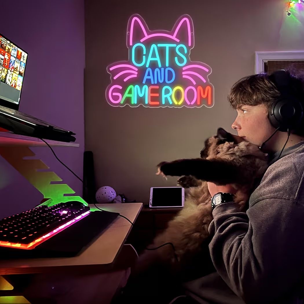 LED Neon Schild Cats and Gameroom Neonlicht USB Zimmer