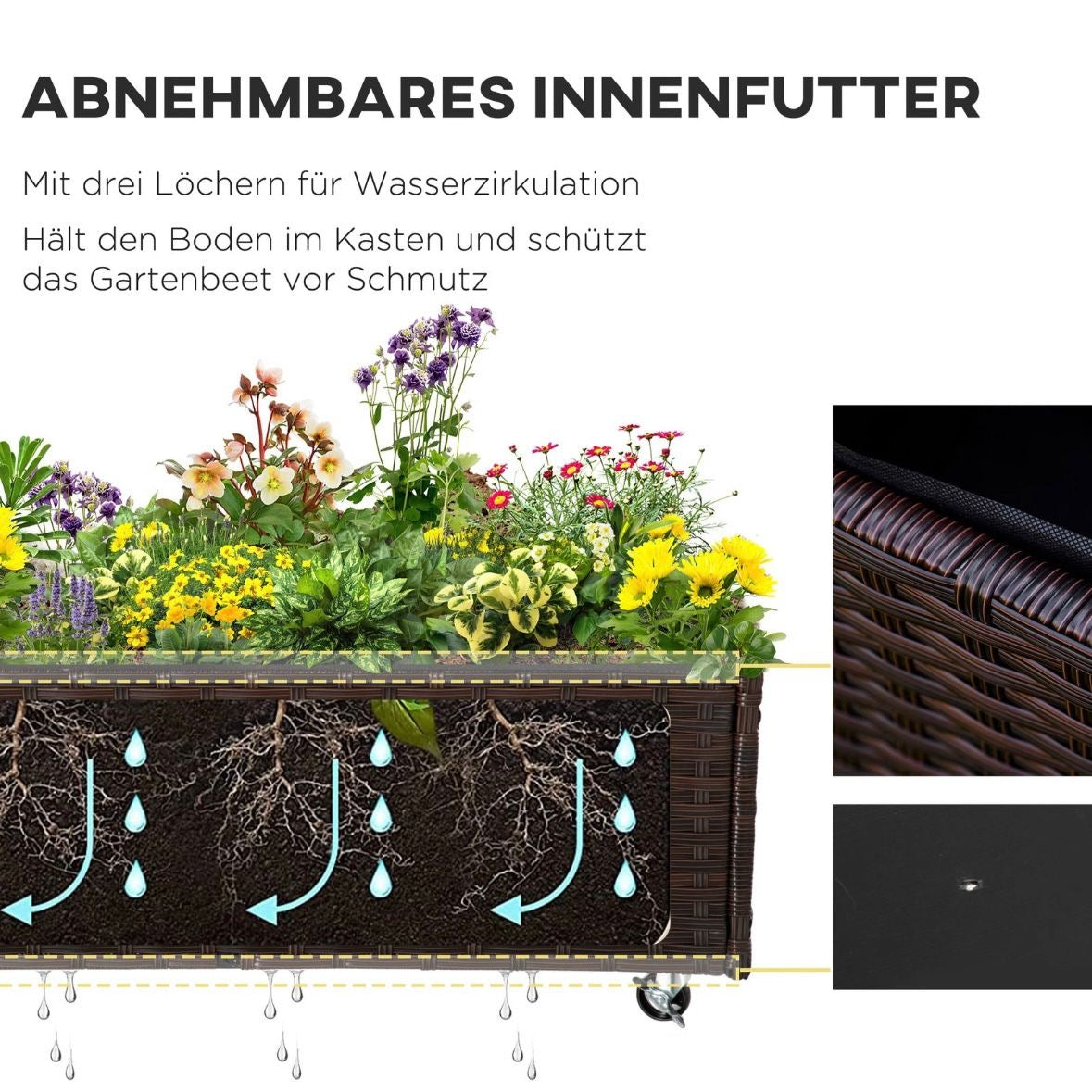 Poly Rattan Hochbeet Rollen Pflanzkasten Blumenbeet Beet