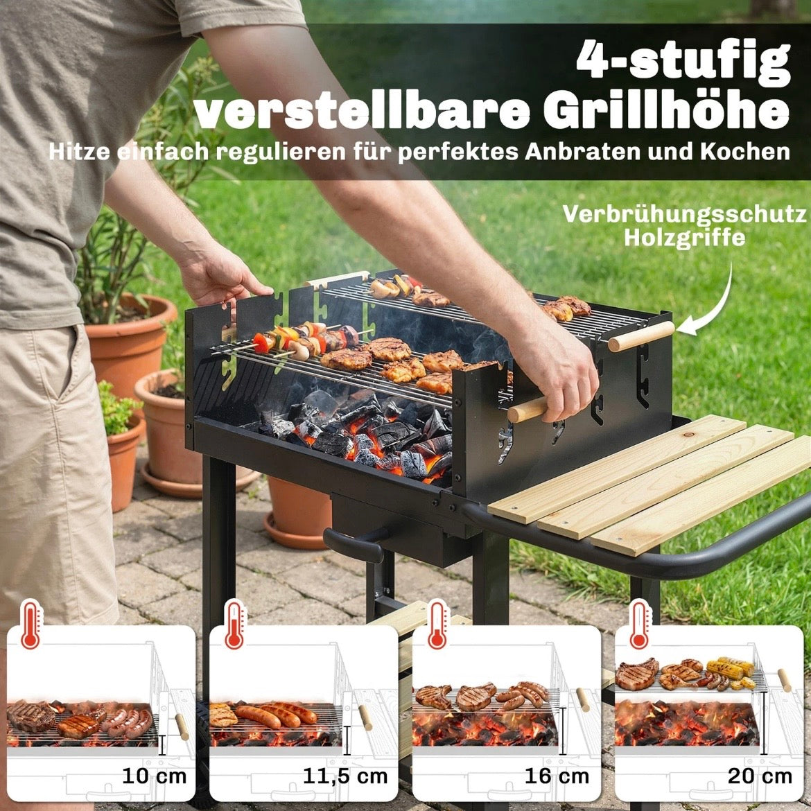 Holzkohlegrill Grillwagen Höhenverstellbar Grill