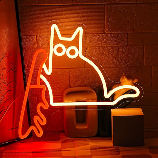 LED Neon Schild Lustige Katze Neonlicht USB Zimmer