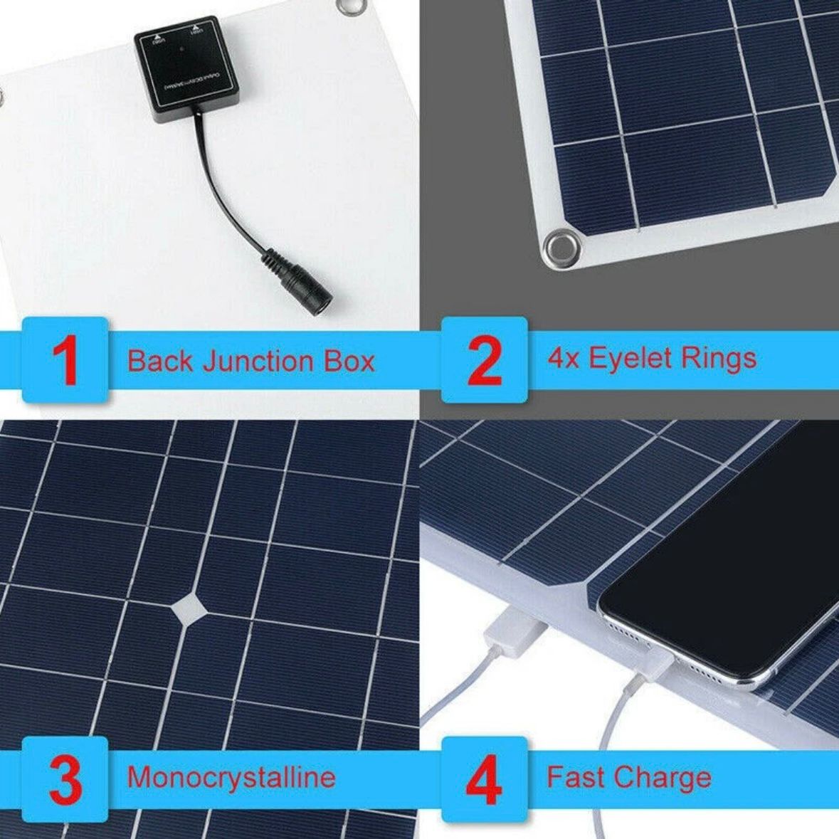 100W 12V Solarpanel Solarmodul 100A Ladegerät USB