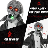 Halloween Deko Skelett Zombie Beweglich Bewegungssensor LED Sound 75cm